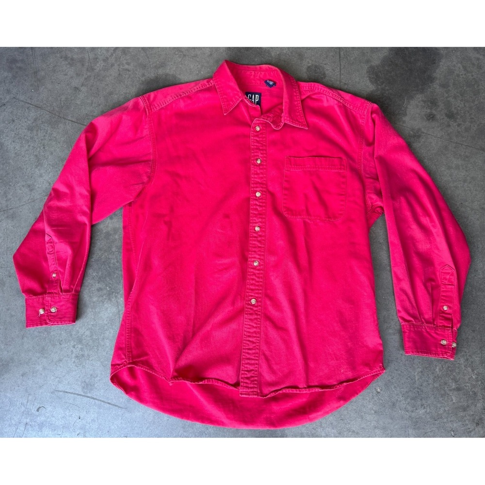 Vtg Mens Sz XL GAP Red Long Sleeve Button Up 100%‎ Cotton Shirt Workwear